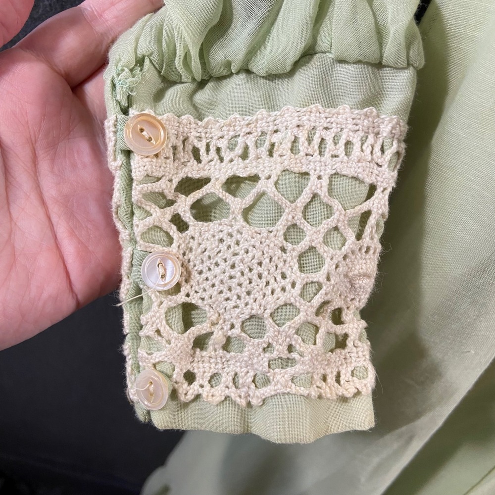 Gunne Sax by Jessica sage green Prairie Maxi Dress 70s Vintage Lace Cottage 11 - Picture 7 of 11